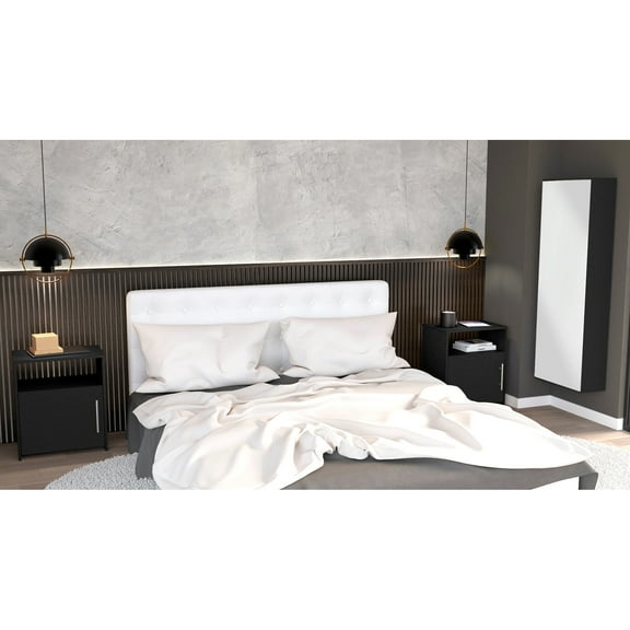 Black 3 Bedroom Furnishing: Shoe Rack + 2 Nightstands. Easy Assembly Through Interlocking Feature. Pre-drilled Holes For Precise Setup. Comprehensive Instructions. Quality Particle Board. Full Bed.