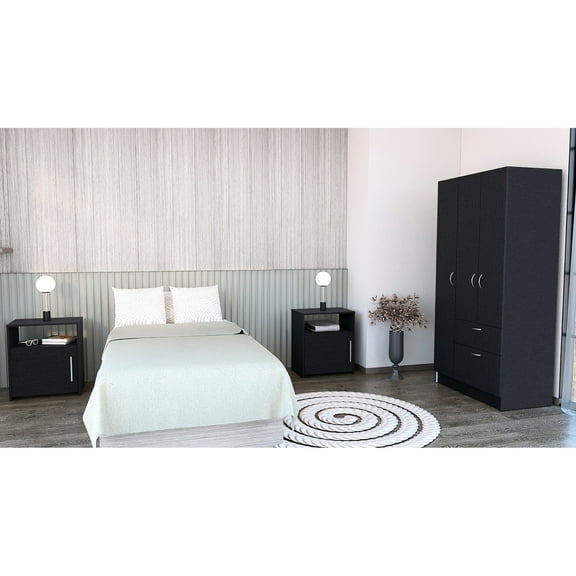 Black 3 Bedroom Suite. Consisting Of And 2 Nightstands. Effortless Assembly With Interlocking Feature. Pre-drilled Holes For Precise Installation. Clear Guidance Provided. Particle Board. Full Size