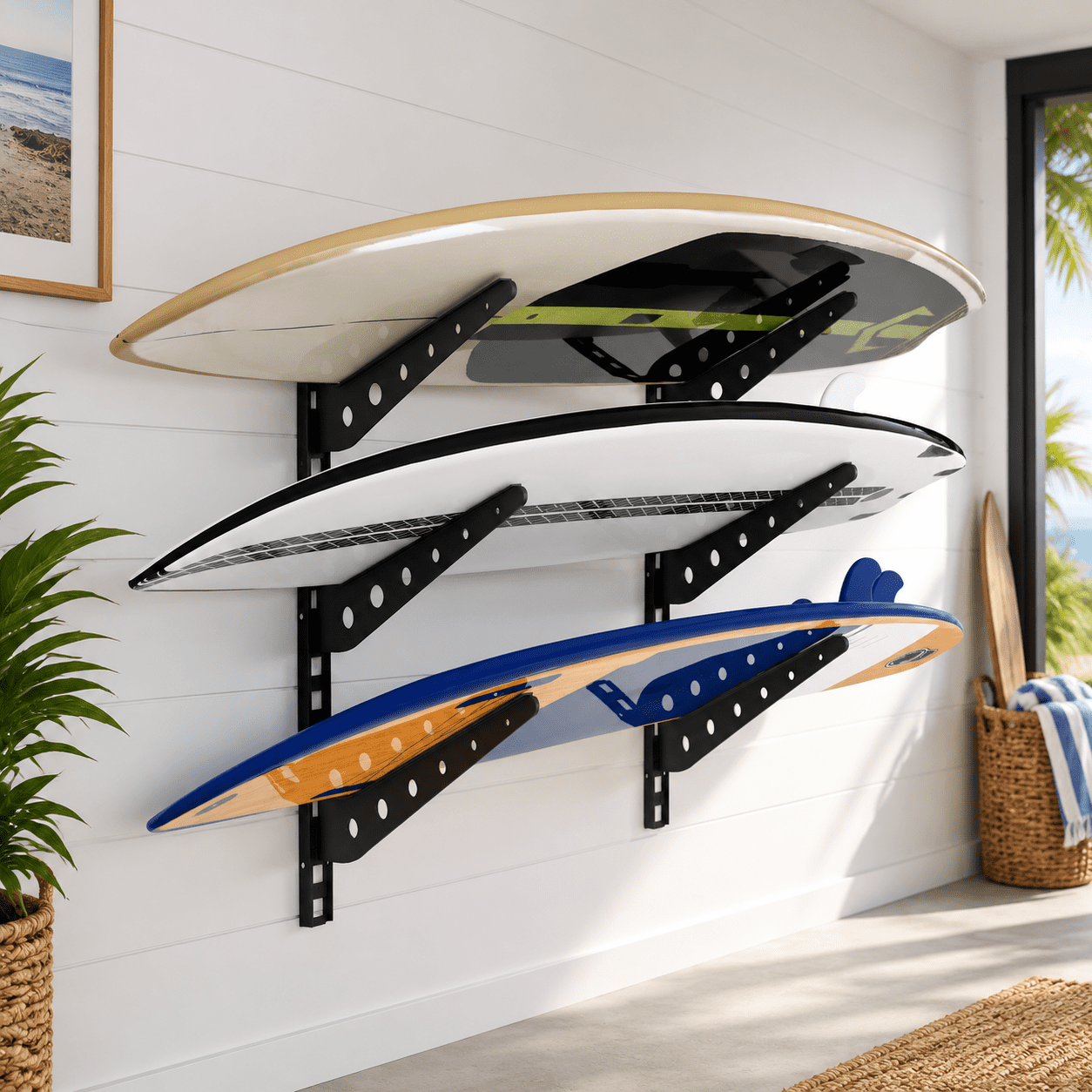 Black 3 Board Horizontal Surfboard Rack for Bicycle Mount or Wall ...