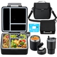 Black 3 Compartment Leak-proof Bento Lunch Box Set with Insulated Bag ...