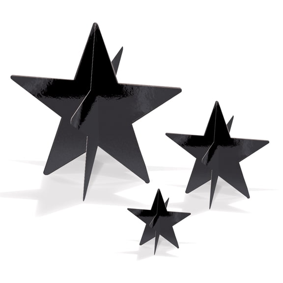 Black 3-D Foil Star Centerpieces, Pack of 12
