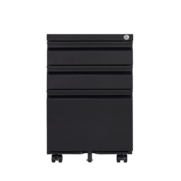 Black 3-Drawer File Cabinet on Lockable Casters with Removable Hanging Rod for Office & Home, Modern Design, Assembly Required