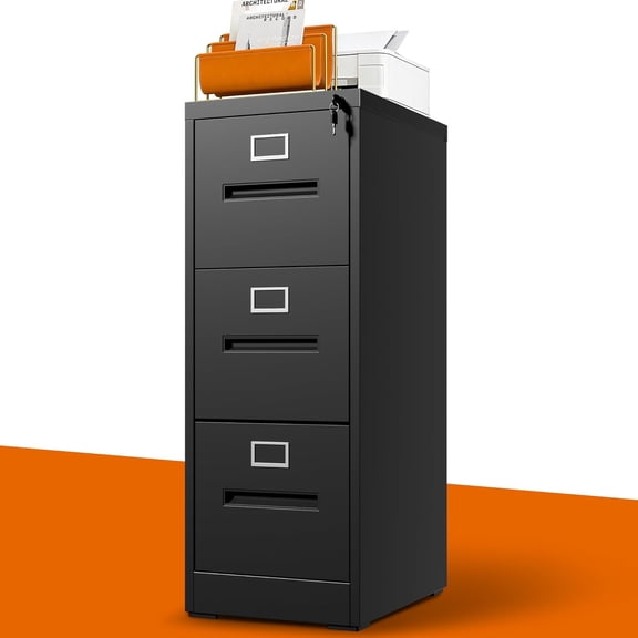 Black 3-Drawer Metal Vertical File Cabinet with Lock for Home Office, Holds A4/Legal/Letter