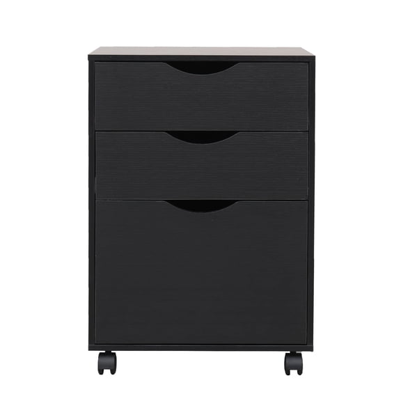 Black 3-Drawer Mobile File Cabinet Rolling Vertical Filing Unit For Home Office A4 Legal Letter Paper