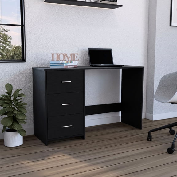 Black 3 - Drawer Writing Desk | Professional Design for Home Work | Particle Board Build | Solves Lack of Storage