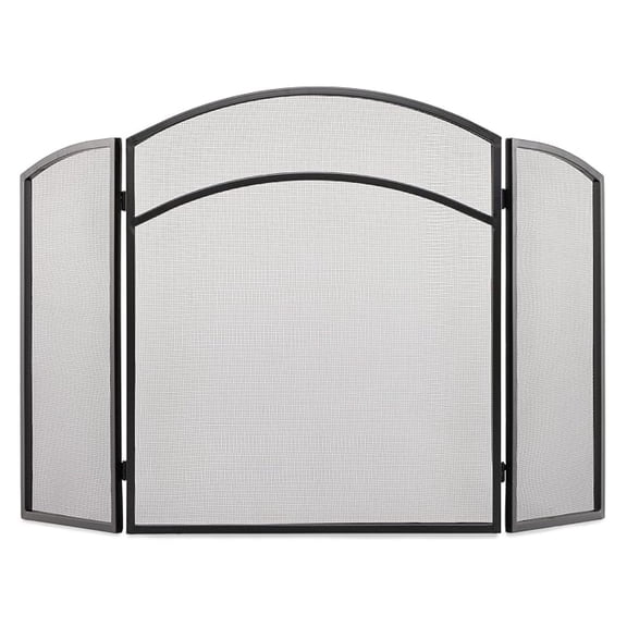 Black 3-Fold Wrought Iron Arch Top Fireplace Screen (S-1060)