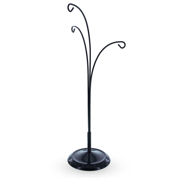 3 -Arm Botanical Black Painted Metal Ornament Display Stand 12 Inches