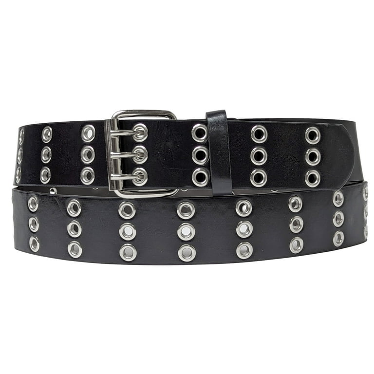 Black 3 Holes Row Silver Grommets Bonded Leather Belt