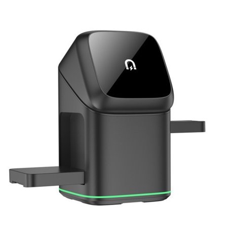 Black 3-In-1 Magsafe Wireless Charging Station With Electric Rotation, For Iphone Apple Watch Airpods, Adjustable Viewing Angle For Desk And Bedside