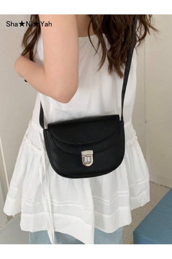 Black-3 Mini Saddle Crossbody Bag With Flap Closure And Adjustable Strap