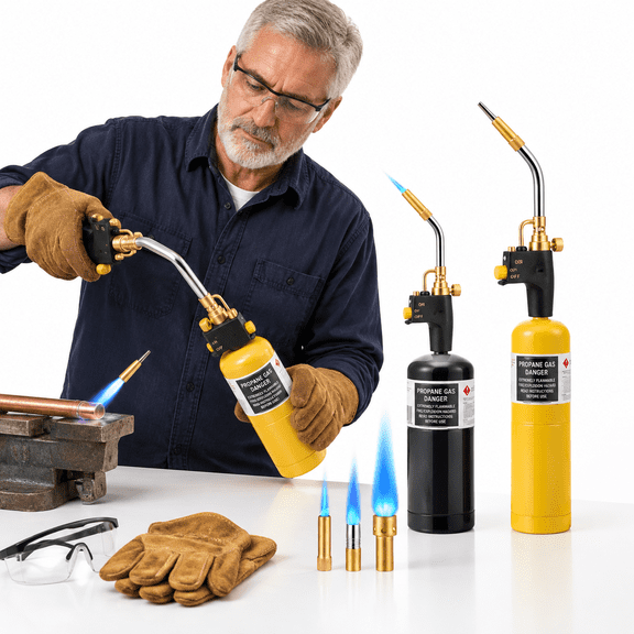 Black 3-Nozzle Propane Mapp Turbo Gas Welding Kit with Trigger Igniter