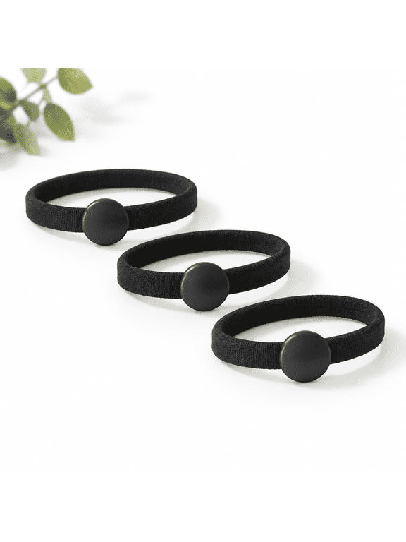 Black 3-Pack Snap Hair Ties For Thick Curly Hair, Strong No-Slip Ponytail Holders