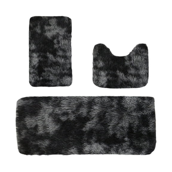 Black 3 Piece Bathroom Rug Set Super Soft Absorbent Non Slip Floor Mat In Black