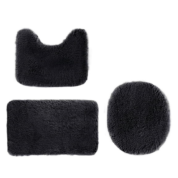 Black 3-Piece Bathroom Rug Set With Toilet Lid Cover, Soft Absorbent Non-Slip Machine Washable Bath Mat, Plush Toilet Mat And Floor Mats, 279G