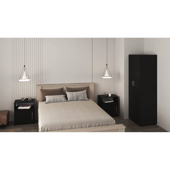 Black 3-Piece Bedroom Equipment - Intuitive Interlocking for DIY Assembly - Full Bed Space - Long-Lasting Particle Board Furniture