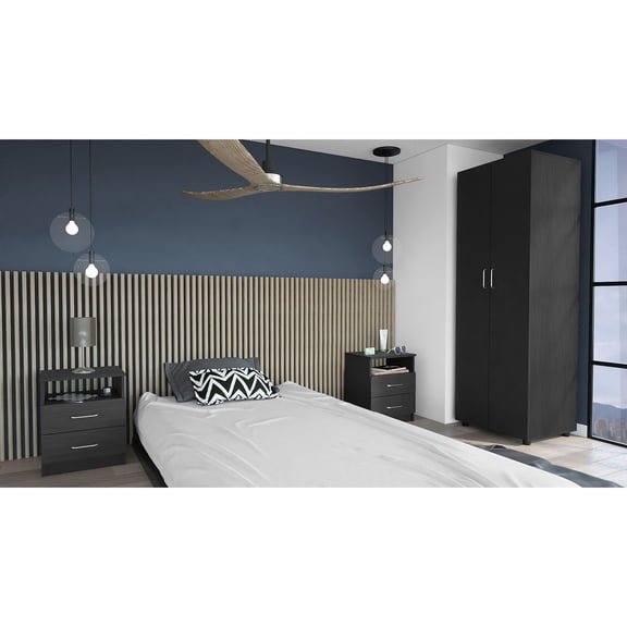 Black 3-Piece Bedroom Furniture Set | Assembly Made Easy by Interlocking and Clear Guide | Sturdy Furniture for Bedroom Use