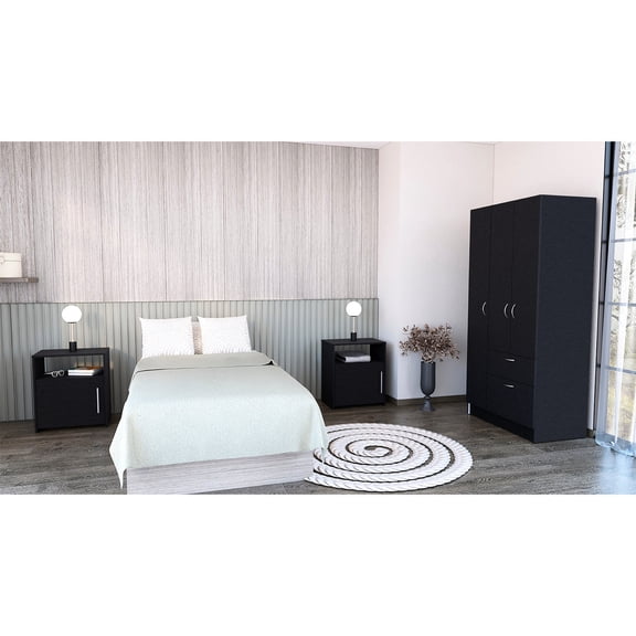 Black 3-Piece Bedroom Set with Full Bed Size | Quick Assembly Thanks to Pre-drilled Holes and Clear Instructions | Attractive and High-Quality Furniture