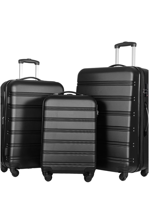 Black 3-Piece Expandable Hardside Spinner Luggage Set with TSA Lock, ABS Shell