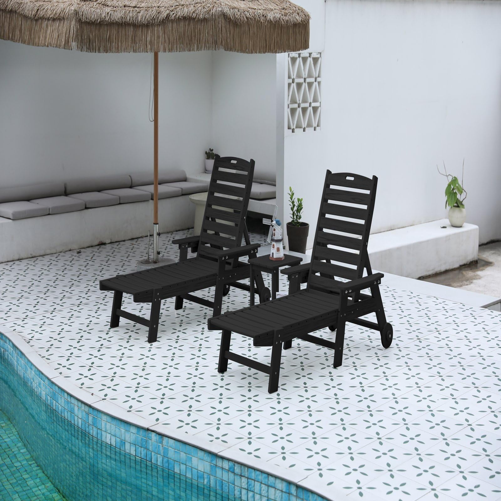 Curated visual reference: Picture Idea: Black 3 Piece Oversized Outdoor Chaise Lounge Set With Side