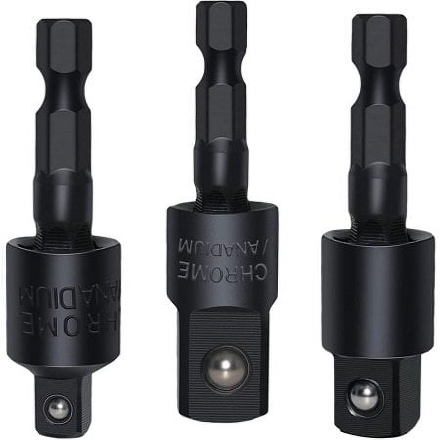 Black 3 Piece Power Drill Sockets Adapter Sets, 1/4