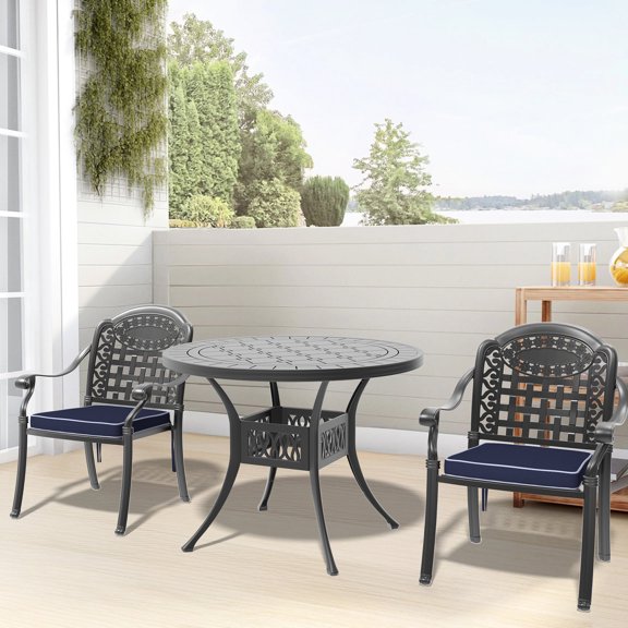 Black 3-Piece Set, Stackable Chairs - Comfort Backrest, Wide Armrests - Outdoor Leisure - Weather & UV Protection