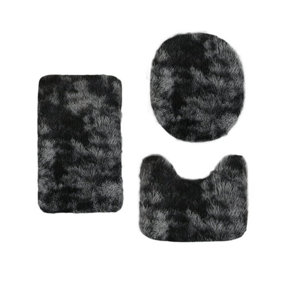 Black 3-Piece Toilet Mat Set With Lid, U-Shape Bathroom Rug For Floor Decor