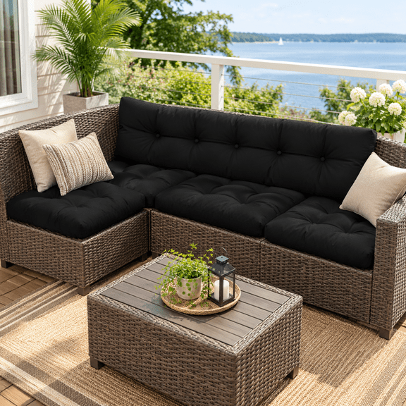 Black 3-Piece Waterproof All Weather Outdoor Patio Wicker Chair Cushion Set