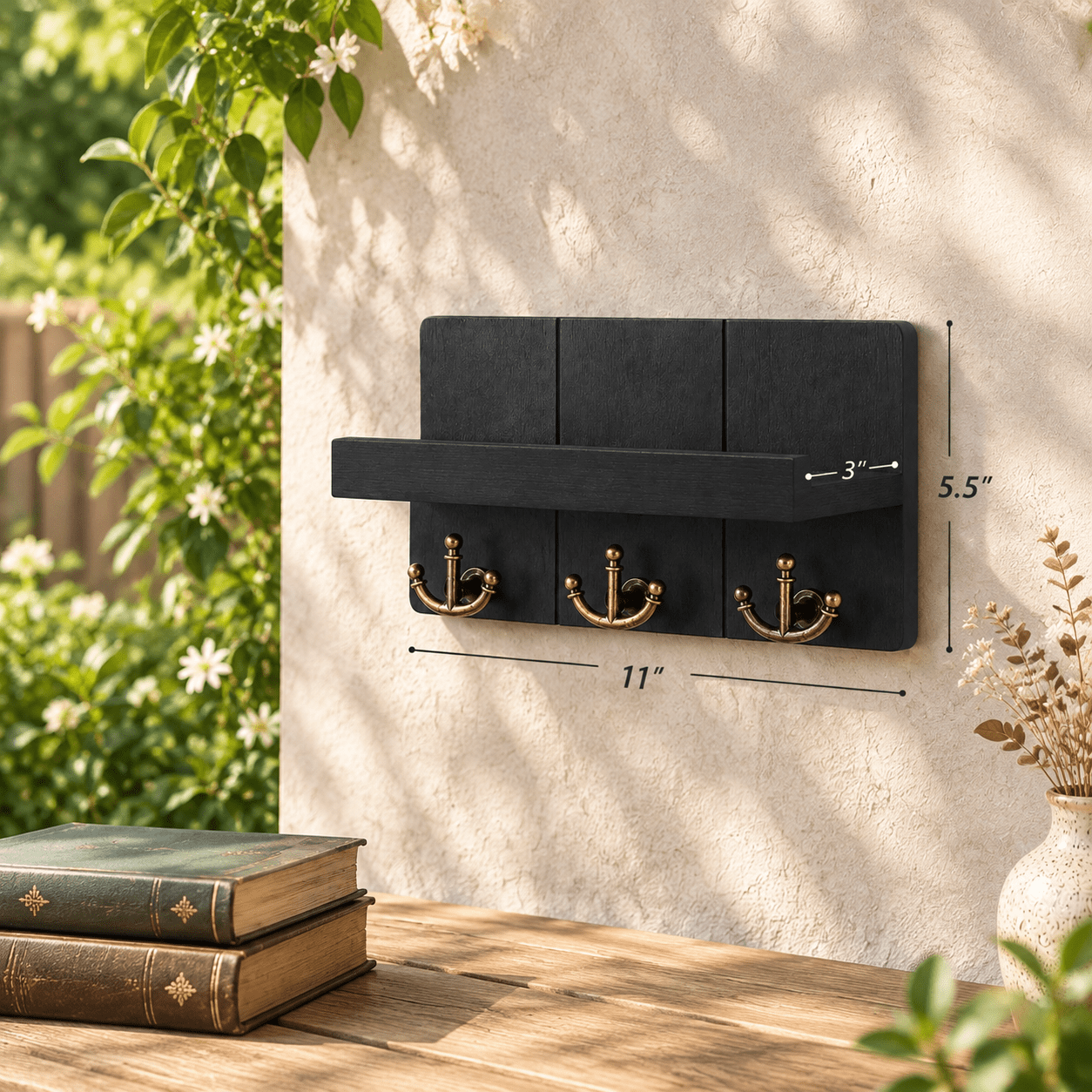 Black 3-Prong Anchor Wall Mount Key Holder With Storage Shelf - Walmart.com