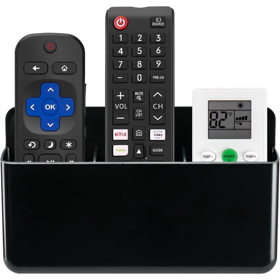 Black 3 Slot Self-Stick Wall Remote Caddy, Hollow Bottom Charging Design, Wall Mount Pen & TV Remote Storage Holder