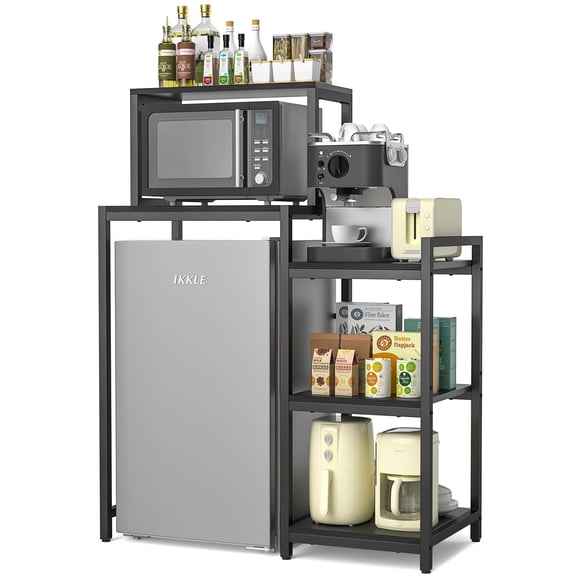 Black 3-Tier Bakers Rack with Metal Frame & Open Shelves for Mini Fridge