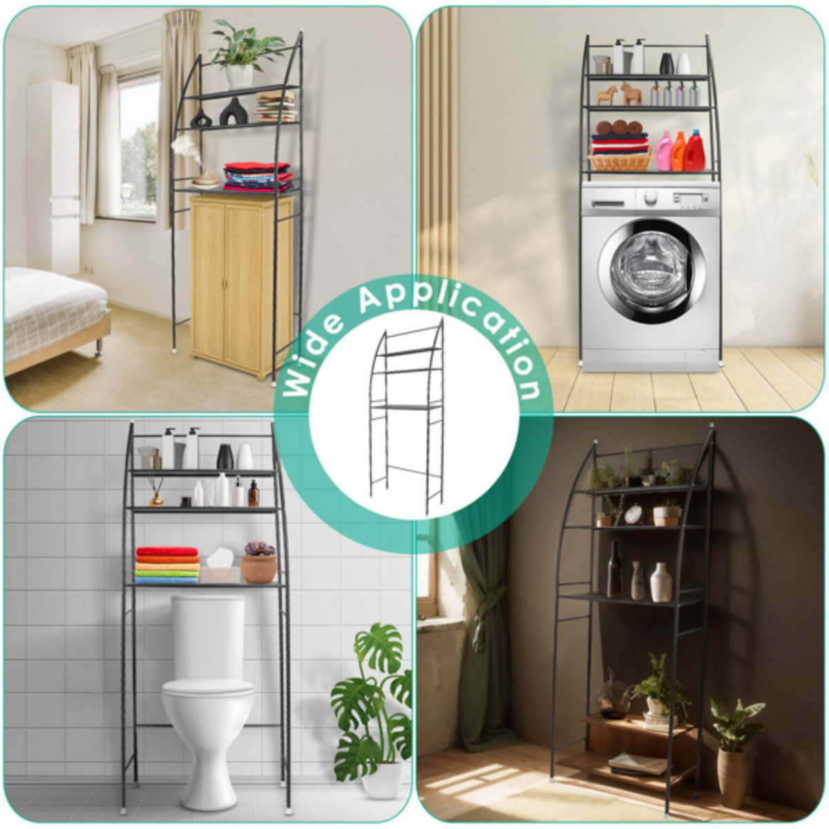 Black 3 Tier Free Standing Over the Toilet Storage Shelf for Bathroom