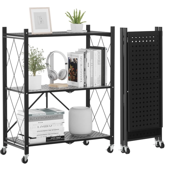 Black 3-Tier Metal Rolling Storage Shelf Cart, No Assembly Required