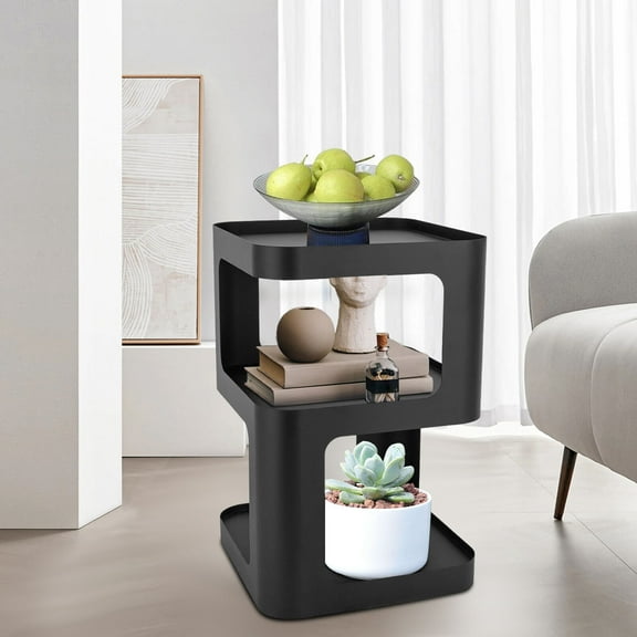 Black 3-Tier Side Table Coffee Table Sofa Bedside Table Storage Organizer Anti-Slip Pads for Bedroom, Living Room, Toy Room 13.78*13.78*21.65in