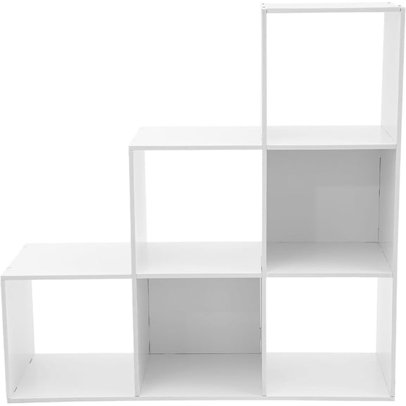 Black 3-Tier Stepped Ladder Bookcase, 6 Cube L-Shaped Corner Shelf Room Divider, 35.4" Tall