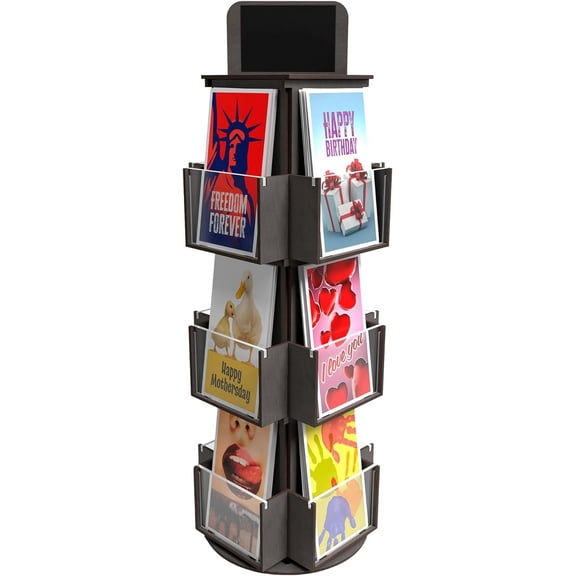 Black 3 Tier Wooden Rotating Greeting Card Retail Display Stand, Sticker Display Card Stand, Rotating Display Stand & Sticker Holder, Retail Counter Vendor Display