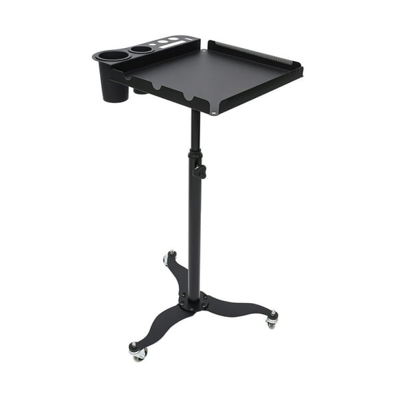 Black 3 Wheels Mobile Salon Hairdressing Tool Cart & 2 Bowls Adjustable Height Tattoo Table Rolling Service Tray for Beauty Salons, Barber Stores