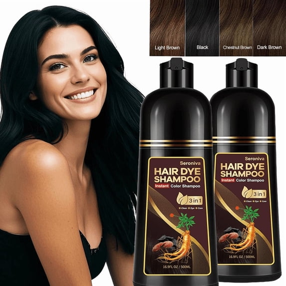 Black 3-in-1 Hair Dye for Men & Women - Long-Lasting Gray Hair Coverage, Shampoo Para Canas, Natural Color in Minutes - 16.9 Fl Oz