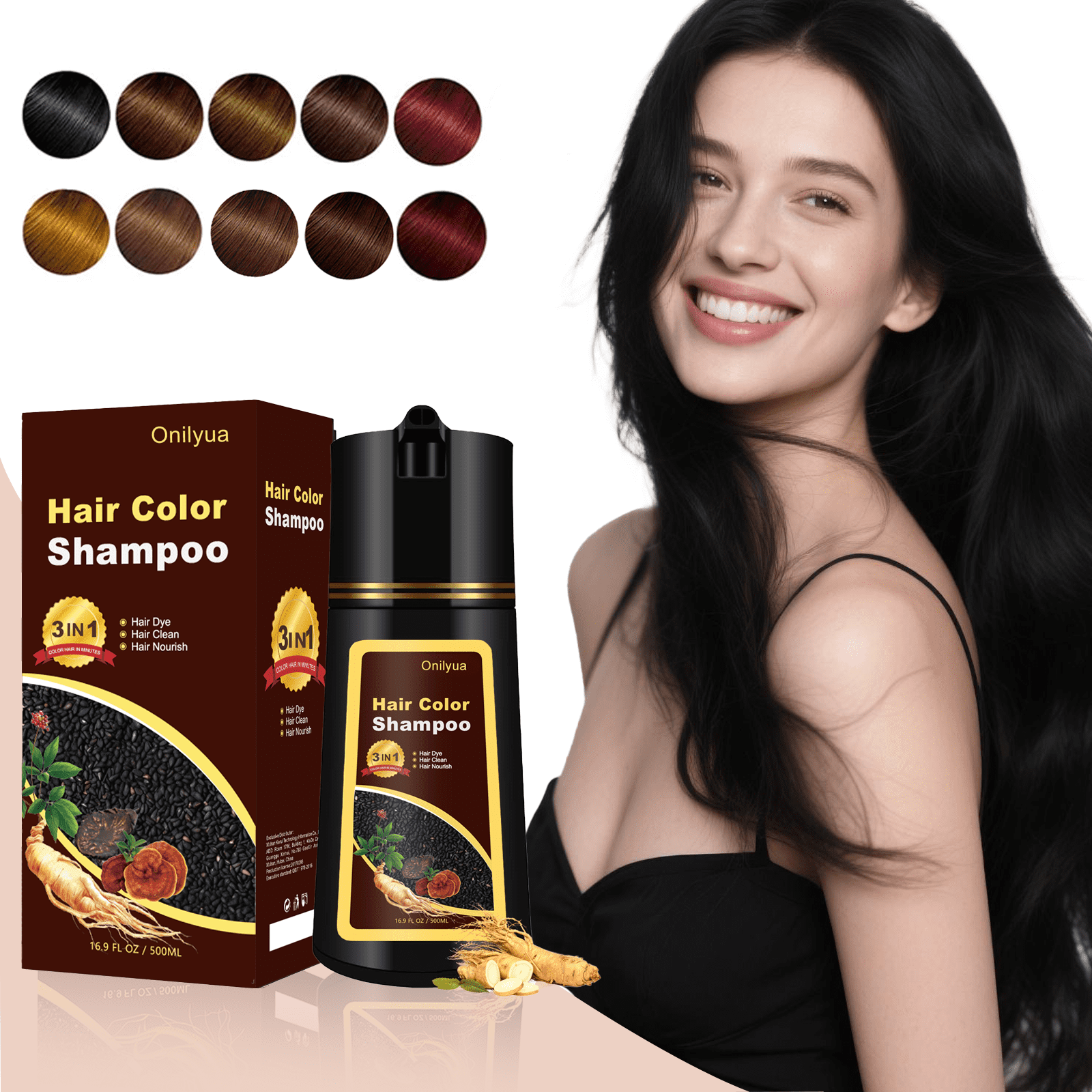 Dark Coffee Hair Dye Shampoo for Gray Coverage, Instant Hair Color