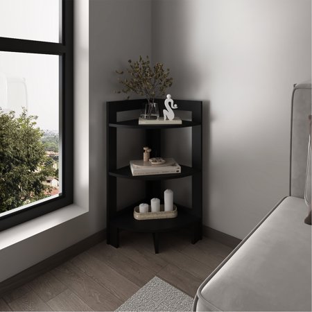 Black 3-shelf Side Table, 31.36" Tall, And For Bedroom, Small Spaces H Table With 3 Shelves, Black, Versatile Spaces, Living Room