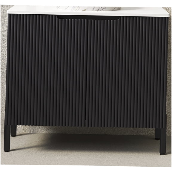 Black 30 Inch Bathroom Cabinet with Carrara White Sintered Stone Top, No Basin, 2-Door Freestanding Storage Unit for Home