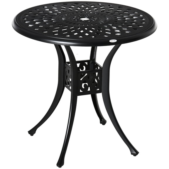 Black 30" Round Patio Bistro Table With Umbrella Hole, Cast Aluminum Outdoor Dining Table. Rust Structure, Stable Base Configuration Rust-, Adjustable Legs