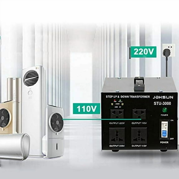 Black 3000W Step Up/Down Voltage Transformer Converter Machine w/ 2 Spare Fuse