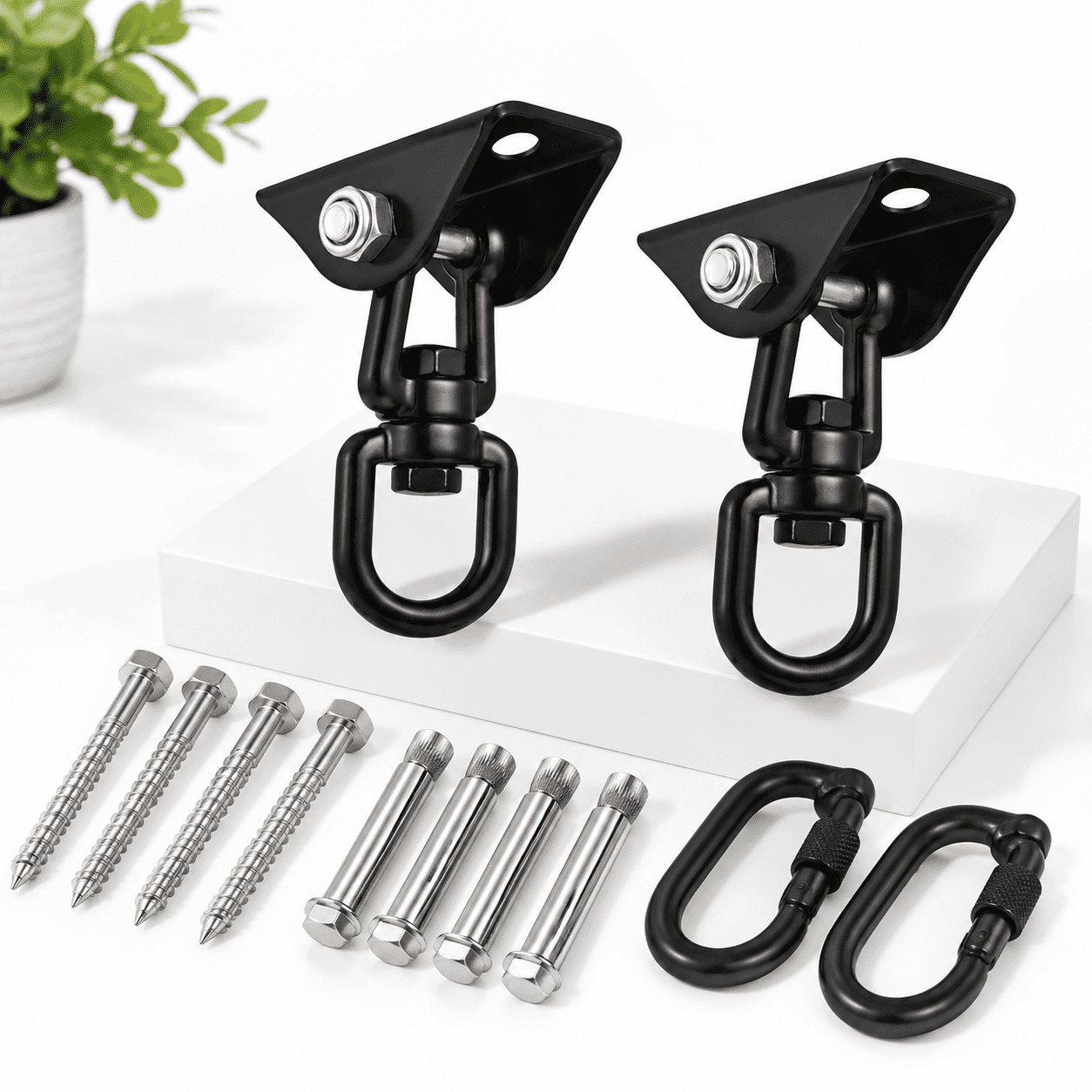 Black 304 Stainless Steel Heavy Duty Hammock Hanging Kit with 360 ...
