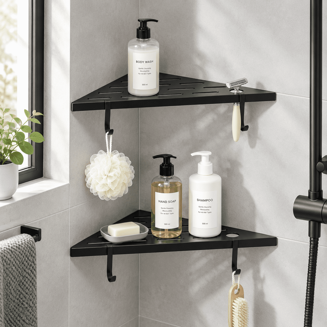 Black 304 Stainless Steel Recessed Corner Shower Shelves 2 Pack with ...