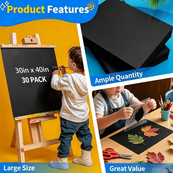 Black 30X40 Poster Boards, 30 Pack Heavyweight Blank Display for School Office Craft Projects