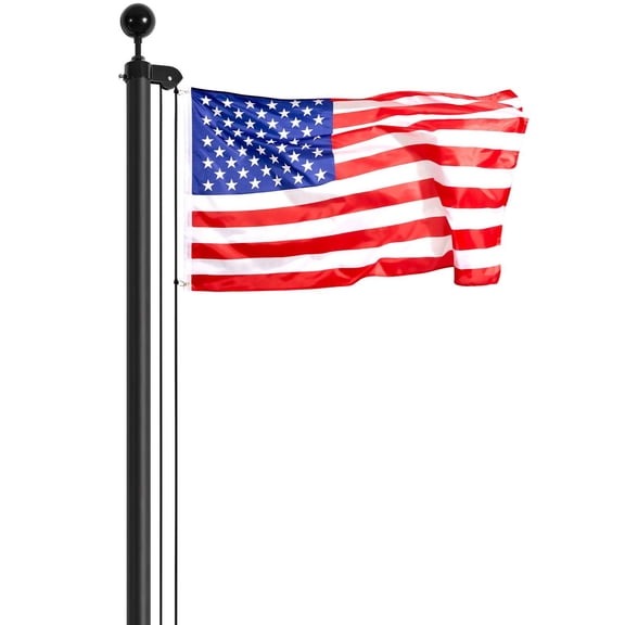 Black 30ft segmented flagpole, aluminum ground type, three flag raising modes, including 3x5 American flag, professional accessory kit, outdoor use