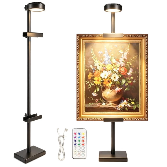 Black-30inch Adjustable Tabletop Easel Stand With Rechargeable RGB Light