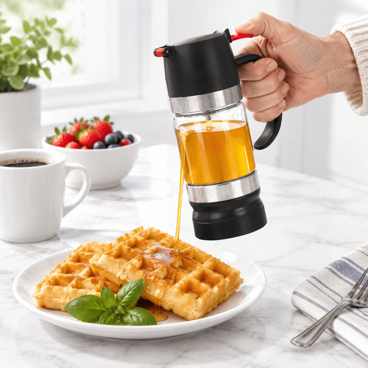 Black 315ml Glass Condiment Dispenser for Honey Syrup Coffee Tea ...