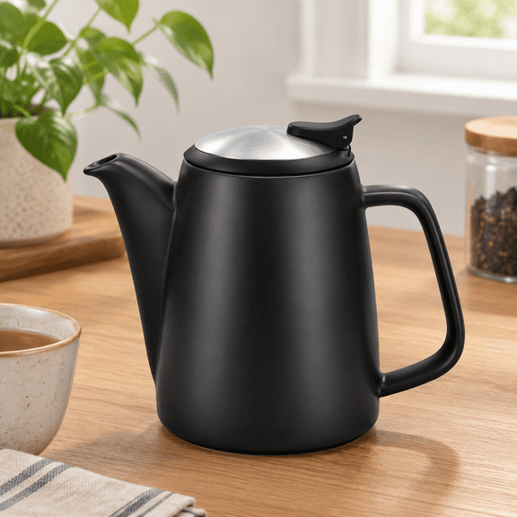 Black 32 Oz Ceramic Loose Leaf Tea Pot With Removable Stainless Steel Infuser