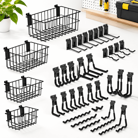 Black 34 Pack Heavy Duty Multi Size Slatwall Hardware Hooks Accessories